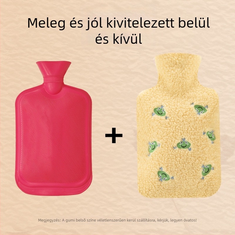 Gumis melegvíz-táska hímzett plüss borítással, vízzel tölthető kézmelegítő, új modell