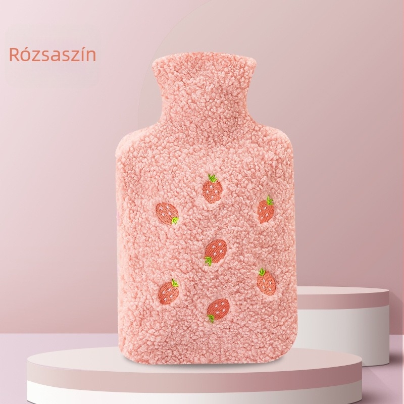 Gumis melegvíz-táska hímzett plüss borítással, vízzel tölthető kézmelegítő, új modell