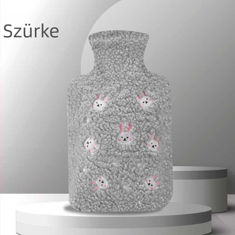 Gumis melegvíz-táska hímzett plüss borítással, vízzel tölthető kézmelegítő, új modell
