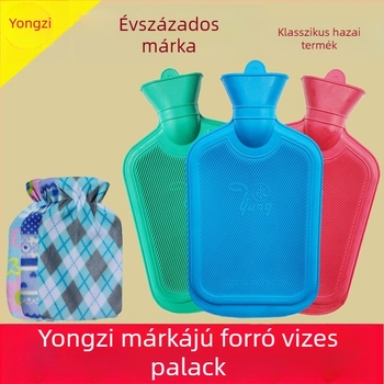 Yongzi gumiból készült melegvizes palack, vízzel megtöltve, kétoldalas diagonális mintázat, kézmelegítő