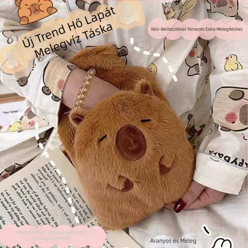 Capybara forró víz palack, plüss kézmelegítő, magas sűrűségű PVC, súly 110 g, cartoon stílus, meleg és hideg