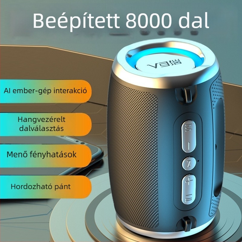 AI‑vezérelt vezeték nélküli Bluetooth hangszóró, hordozható mini hangrendszer USB/TF kártyával, 100Hz–20kHz frekvenciatartomány, SNR ≥70 dB, IPX7 vízálló