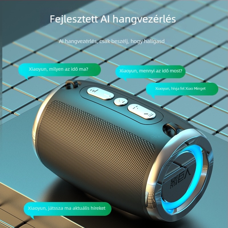AI‑vezérelt vezeték nélküli Bluetooth hangszóró, hordozható mini hangrendszer USB/TF kártyával, 100Hz–20kHz frekvenciatartomány, SNR ≥70 dB, IPX7 vízálló