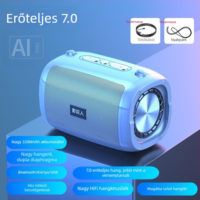 AI‑vezérelt vezeték nélküli Bluetooth hangszóró, hordozható mini hangrendszer USB/TF kártyával, 100Hz–20kHz frekvenciatartomány, SNR ≥70 dB, IPX7 vízálló