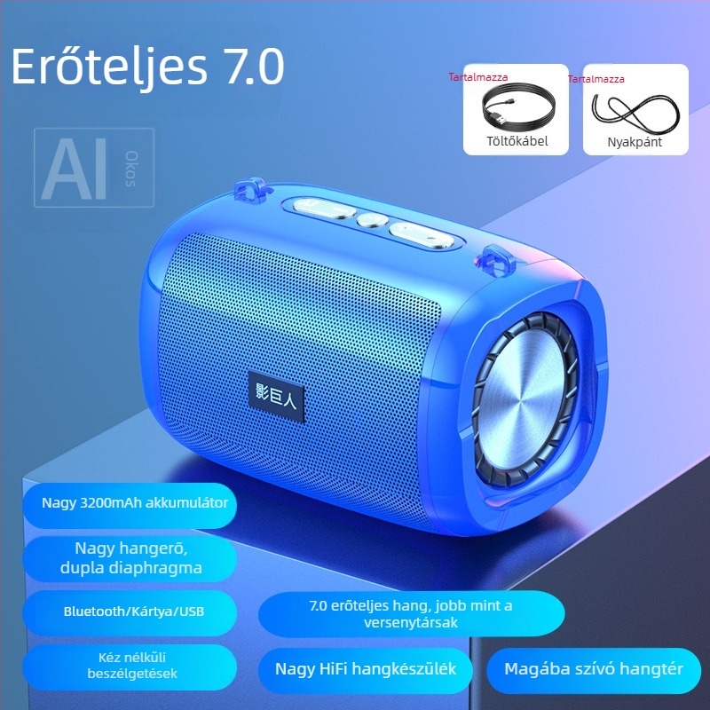 AI‑vezérelt vezeték nélküli Bluetooth hangszóró, hordozható mini hangrendszer USB/TF kártyával, 100Hz–20kHz frekvenciatartomány, SNR ≥70 dB, IPX7 vízálló