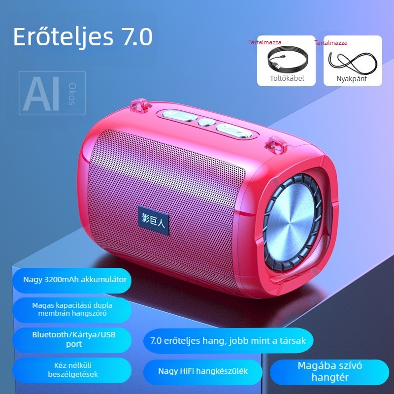 AI‑vezérelt vezeték nélküli Bluetooth hangszóró, hordozható mini hangrendszer USB/TF kártyával, 100Hz–20kHz frekvenciatartomány, SNR ≥70 dB, IPX7 vízálló