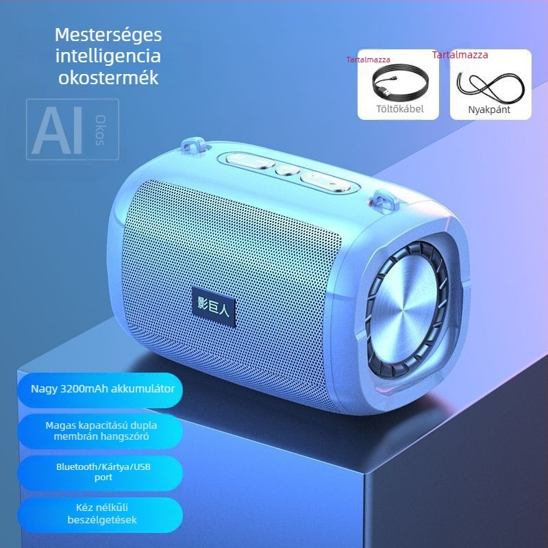 AI‑vezérelt vezeték nélküli Bluetooth hangszóró, hordozható mini hangrendszer USB/TF kártyával, 100Hz–20kHz frekvenciatartomány, SNR ≥70 dB, IPX7 vízálló