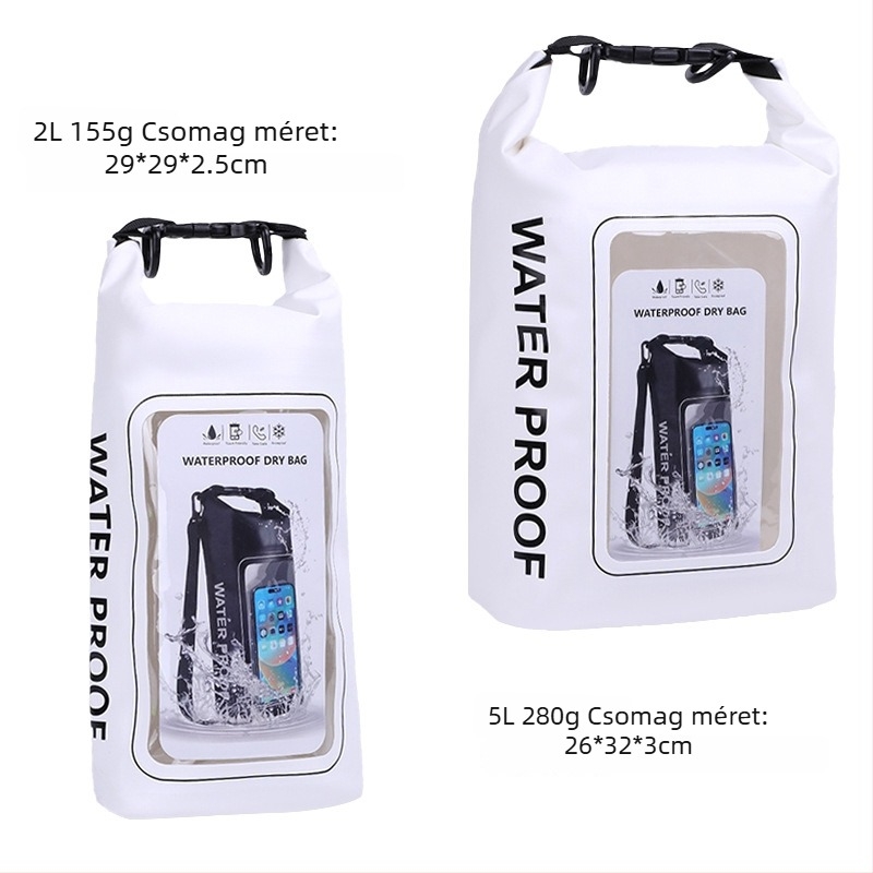 Kétfunkciós vízálló strand táska vállpánttal, 2L/5L kapacitás, PVC bevonat vízálló anyag, strand, úszás, merülés