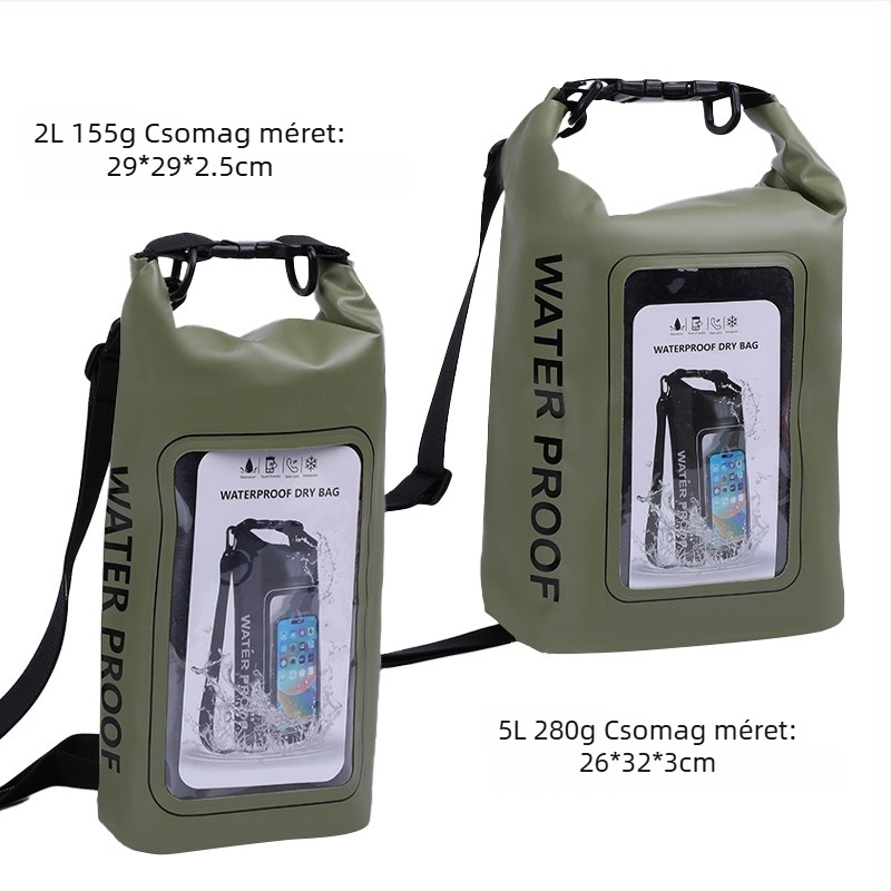 Kétfunkciós vízálló strand táska vállpánttal, 2L/5L kapacitás, PVC bevonat vízálló anyag, strand, úszás, merülés