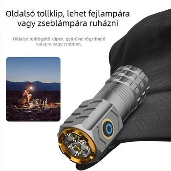 Adventurer Három LED-es újratölthető zseblámpa mágneses farokkal, 15W, 200–500 m hatótáv