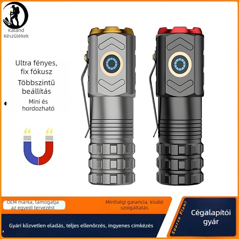Adventurer Három LED-es újratölthető zseblámpa mágneses farokkal, 15W, 200–500 m hatótáv