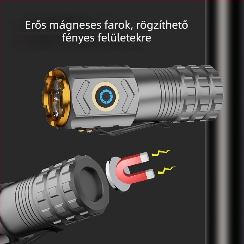 Adventurer Három LED-es újratölthető zseblámpa mágneses farokkal, 15W, 200–500 m hatótáv