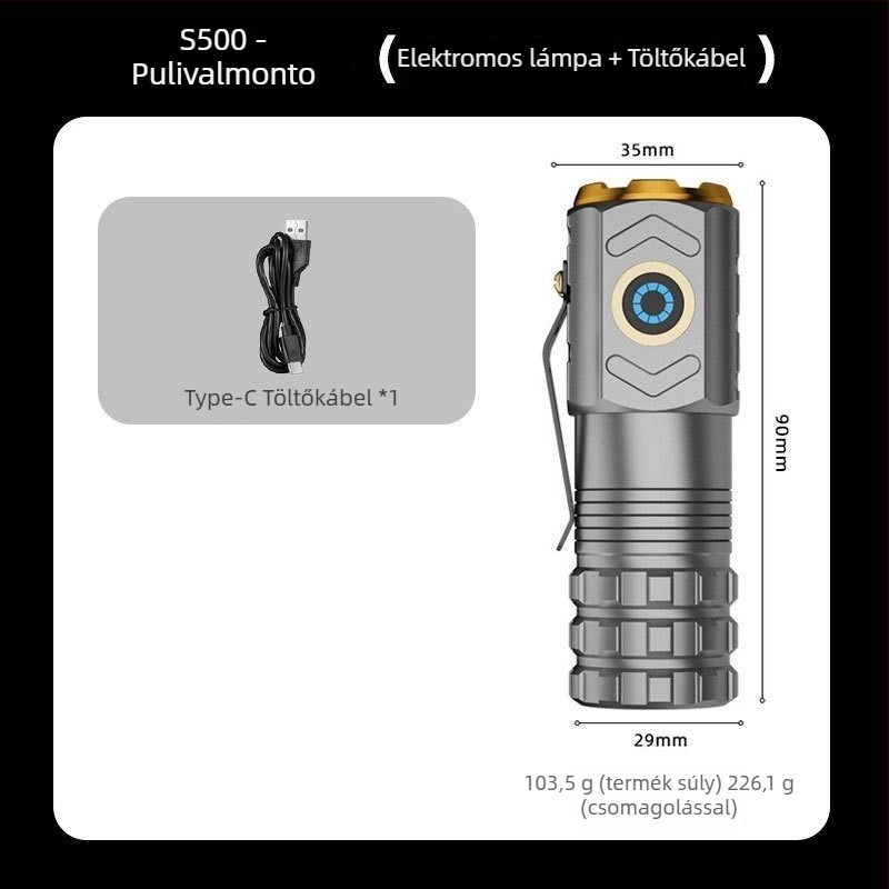 Adventurer Három LED-es újratölthető zseblámpa mágneses farokkal, 15W, 200–500 m hatótáv