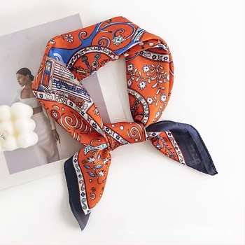 Imitált selyem hatású négyzetes sál virágos mintával, tavasz, satin, chiffon, poliészter, sokoldalú női kiegészítő