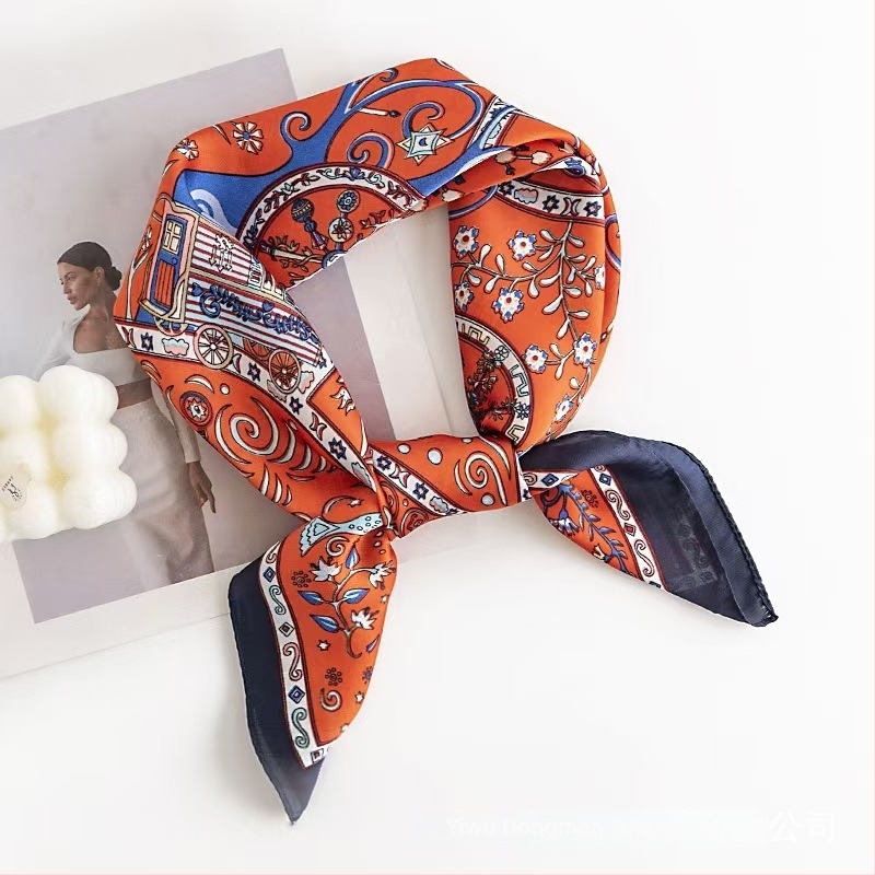 Imitált selyem hatású négyzetes sál virágos mintával, tavasz, satin, chiffon, poliészter, sokoldalú női kiegészítő