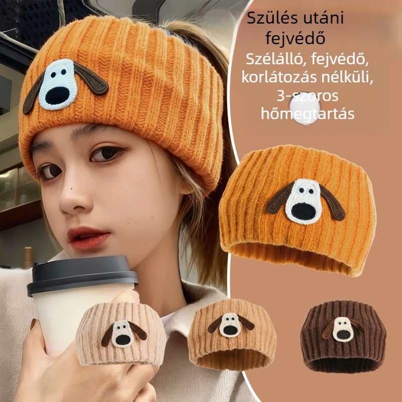 Koreai stílusú kötött kutya alakú hajpánt, őszi-téli meleg és szélálló hajkiegészítő, állatmintás fejfedő