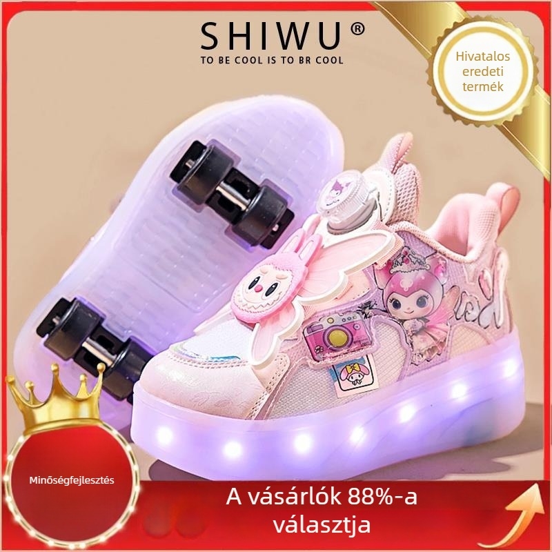 Rejtett négykerekű futócipő lányoknak — kihúzható görkorcsolya gyerekeknek, minden évszakban használható, felső rész: szövet, talp: gumi+phylon+TPU+PU