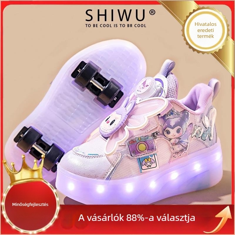 Rejtett négykerekű futócipő lányoknak — kihúzható görkorcsolya gyerekeknek, minden évszakban használható, felső rész: szövet, talp: gumi+phylon+TPU+PU