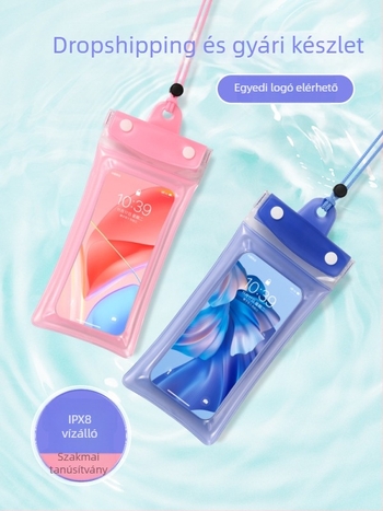 Airbag vízálló telefon-táska érintőképernyővel, PVC anyagból, ideális merüléshez, úszáshoz, raftinghoz, víz alatti fotózáshoz és szabadban történő használathoz.