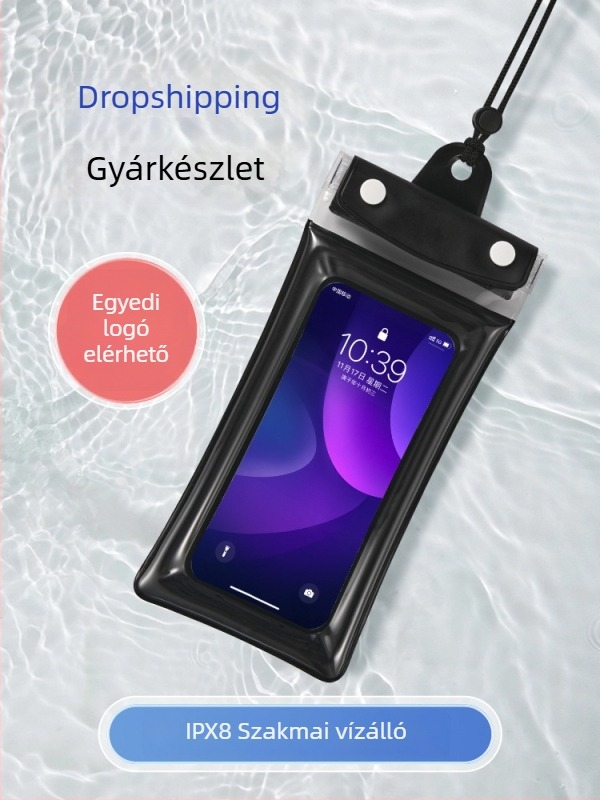 Airbag vízálló telefon-táska érintőképernyővel, PVC anyagból, ideális merüléshez, úszáshoz, raftinghoz, víz alatti fotózáshoz és szabadban történő használathoz.