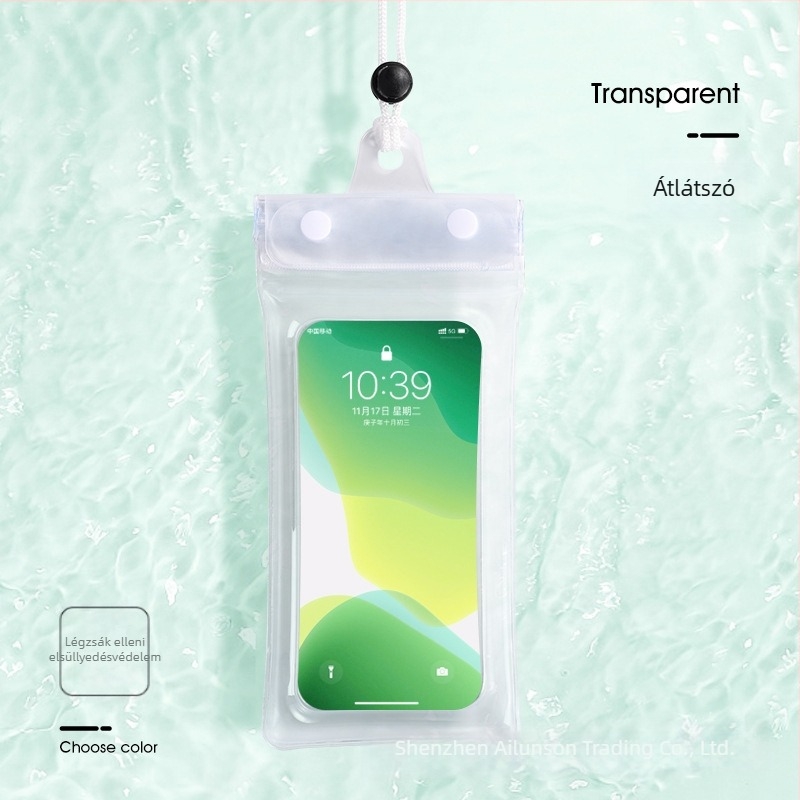 Airbag vízálló telefon-táska érintőképernyővel, PVC anyagból, ideális merüléshez, úszáshoz, raftinghoz, víz alatti fotózáshoz és szabadban történő használathoz.