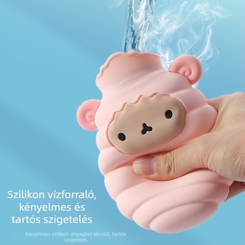 Szilikon melegvíz-táska aranyos bárány mintával, kompakt és hordozható kézmelegítő, melegítés vízzel töltésével