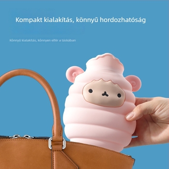 Szilikon melegvíz-táska aranyos bárány mintával, kompakt és hordozható kézmelegítő, melegítés vízzel töltésével