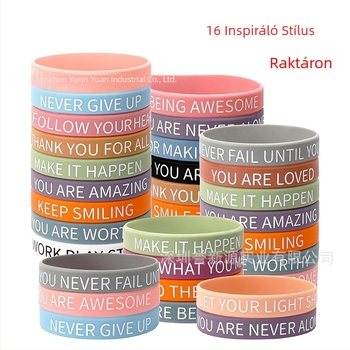 Szilikon karkötő – uniszex, sportos, sokoldalú stílus, szöveges felirattal (betűk és számok), ideális utazásokhoz, fesztiválokhoz és üzleti ajándékokhoz