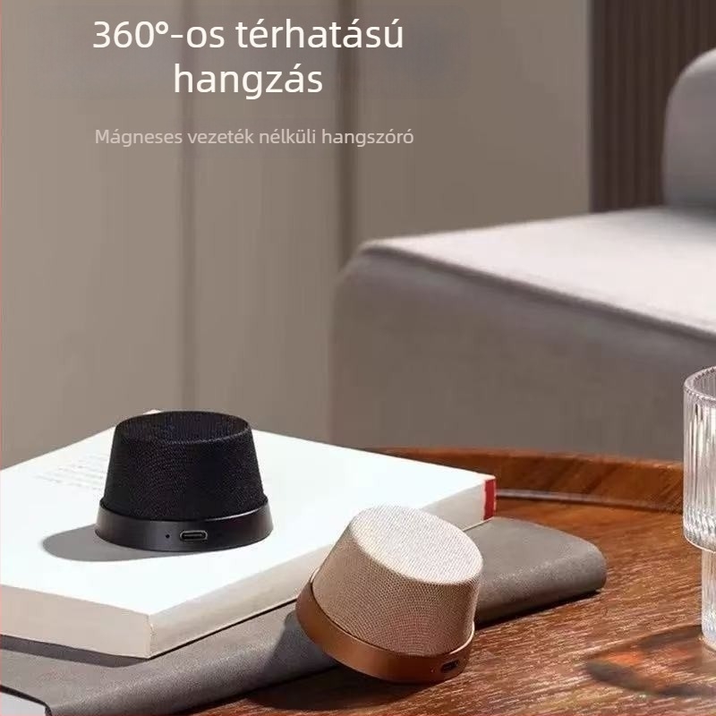 Textil borítású mágneses telefon-tartóval ellátott Bluetooth hangszóró, kompakt kültéri, vízálló, mély basszus