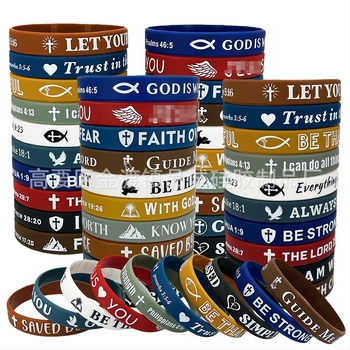 Szilikon karkötő a csuklóra, kör alakú, uniszex, európai–amerikai stílus, kereszt és hit dizájn, egyedi logó nyomtatás