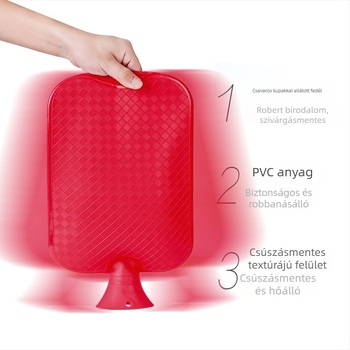 Velúr huzattal ellátott melegvíz-táska, sűrű PVC-anyagból, modern, letisztult stílusban, kéz- és lábmelegítésre, valamint derék, hát és váll melegítésére
