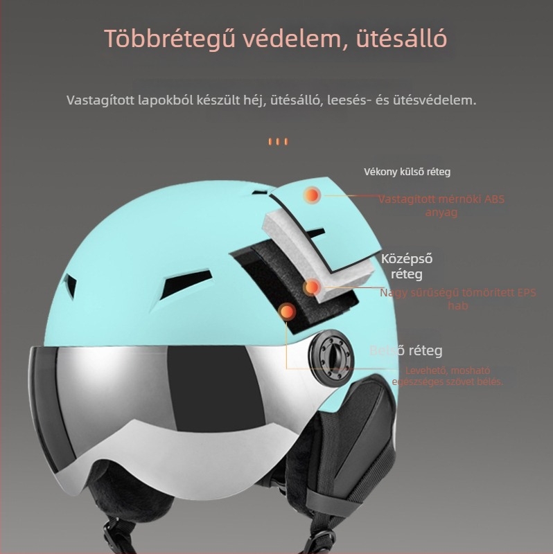 Sí sisak szemüveggel és lencsékkel felnőtteknek és gyerekeknek, uniszex, téli kerékpáros sisak; ABS héj, EPS belső, testreszabható dizájn logó nyomtatással