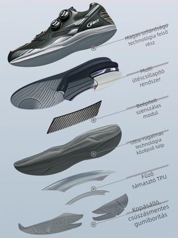 Asztalitenisz cipő karbonlemezzel — kopásálló, csúszásbiztos, ütéscsillapító, gumitalp, alacsony felsőrész, felsőrész: szuper rost + háló