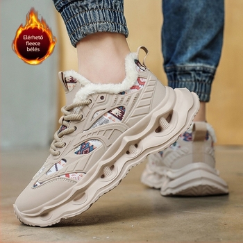 Férfi chunky sneaker - alacsony felső rész, PU+Mesh felsőrész csíkos mintával, fűzős zárás, légáteresztő, ütéscsillapító, mindennapi kültéri cipő