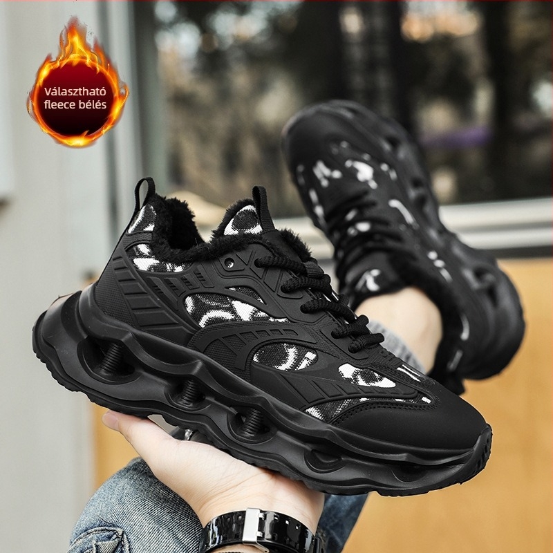 Férfi chunky sneaker - alacsony felső rész, PU+Mesh felsőrész csíkos mintával, fűzős zárás, légáteresztő, ütéscsillapító, mindennapi kültéri cipő