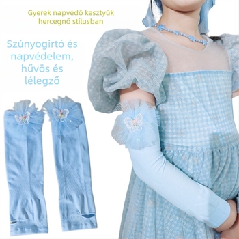 Gyermek UV-ujjvédő jégselyemmel és csipkével, nylon anyag, kültéri napvédelem, Hercegnő Nyuszi stílus