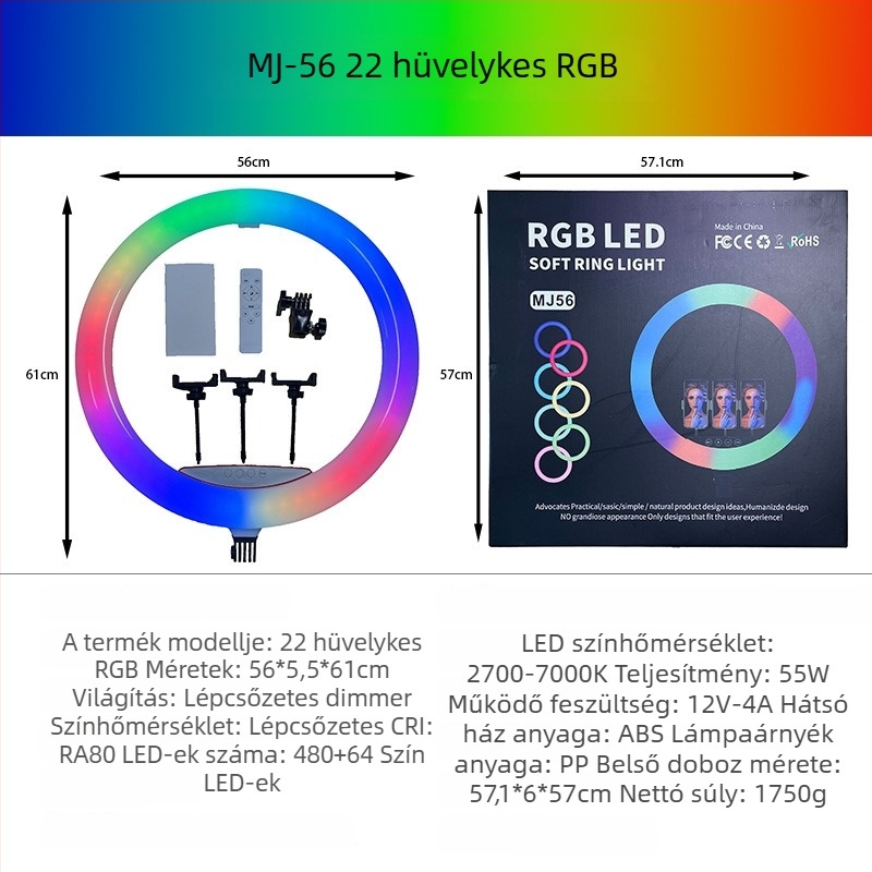 FH-008 LED töltőfény élő közvetítéshez és felvételekhez, állítható fényerő, ≤10W, asztali állvány, függőleges használat