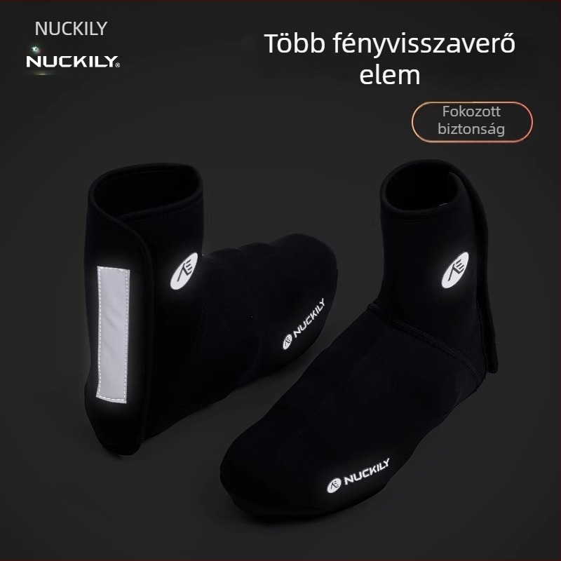 NUCKILY Őszi–téli kerékpáros cipővédők, magas szárúak, út- és terep kerékpárokhoz, meleg, vízálló, vastított, csúszásmentes