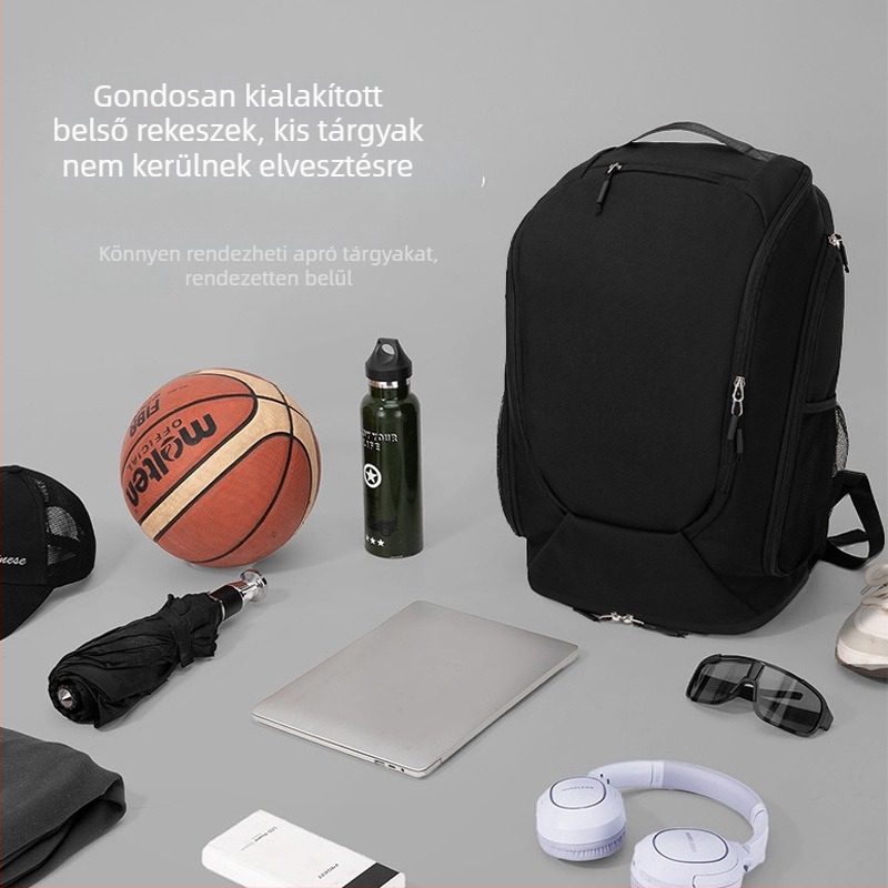 Sport hátizsák száraz–nedves szétválasztással, önálló cipőrekesszel, többzónás elrendezéssel, ergonikus hátrésszel, nagy kapacitás