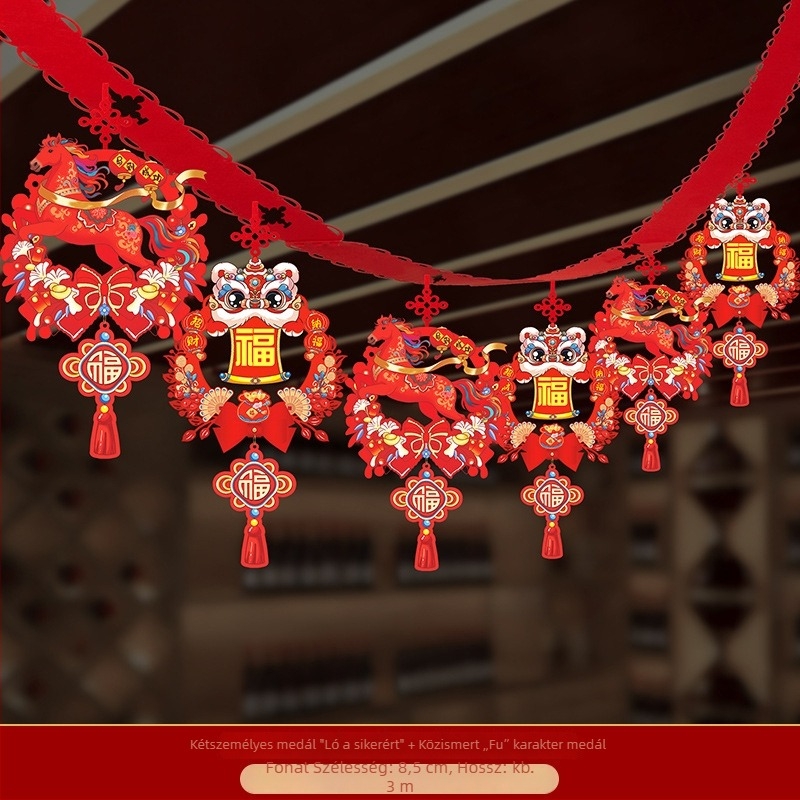 Nem szövött anyagból készült függő dísz zodiákus ló mintával ünnepi helyszíni dekorációhoz (06968)