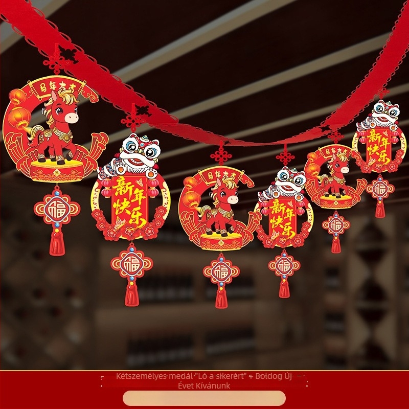 Nem szövött anyagból készült függő dísz zodiákus ló mintával ünnepi helyszíni dekorációhoz (06968)