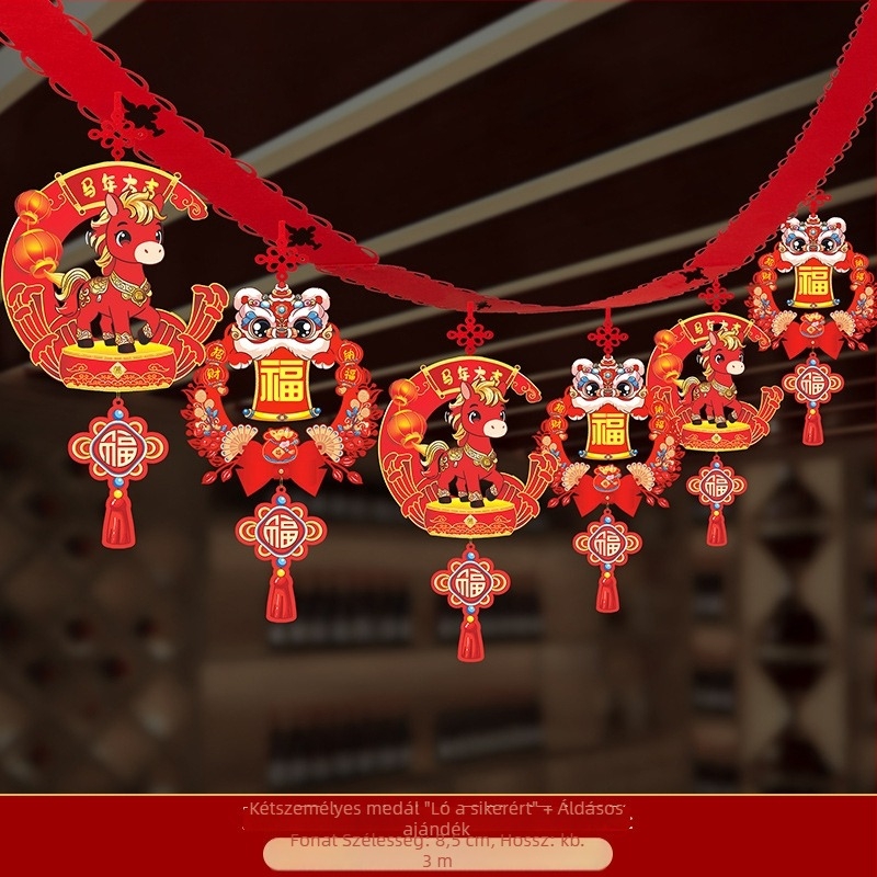 Nem szövött anyagból készült függő dísz zodiákus ló mintával ünnepi helyszíni dekorációhoz (06968)