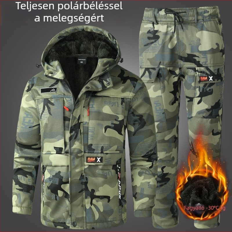 Téli fleece-es munkaruha kamuflált mintázattal – hegesztő- és autójavító egyenruha, vastag és meleg