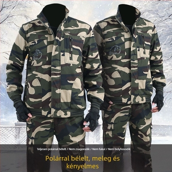 Férfi téli pamut munkaruha szett fleece béléssel, kamufláz mintás