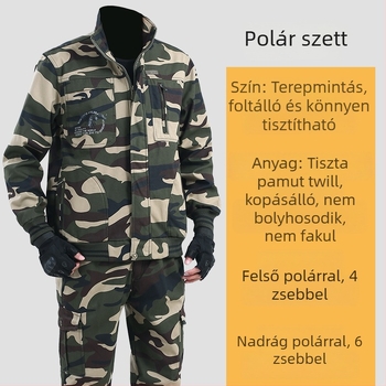 Férfi téli pamut munkaruha szett fleece béléssel, kamufláz mintás
