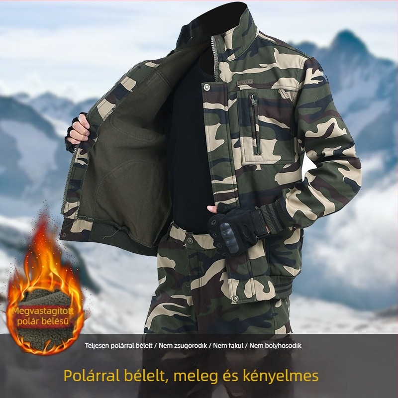 Férfi téli pamut munkaruha szett fleece béléssel, kamufláz mintás
