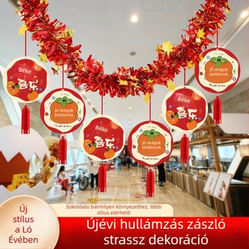 Papírszalagok újévi dekorációhoz, A Ló éve motívumokkal, zodiákus karikatúrák és rajzfilm motívumok, terem elrendezés rekvizítumok