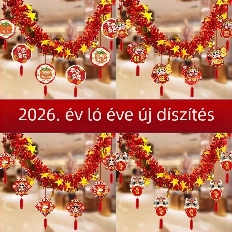 Papírszalagok újévi dekorációhoz, A Ló éve motívumokkal, zodiákus karikatúrák és rajzfilm motívumok, terem elrendezés rekvizítumok