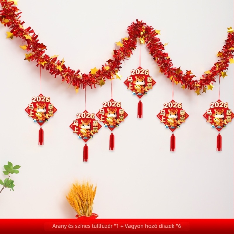 Papírszalagok újévi dekorációhoz, A Ló éve motívumokkal, zodiákus karikatúrák és rajzfilm motívumok, terem elrendezés rekvizítumok