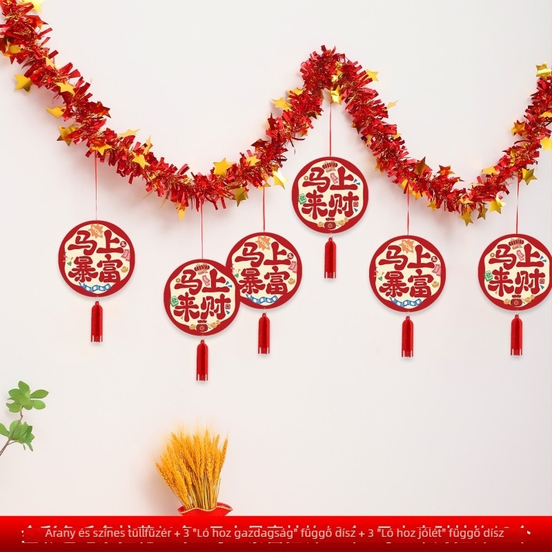 Papírszalagok újévi dekorációhoz, A Ló éve motívumokkal, zodiákus karikatúrák és rajzfilm motívumok, terem elrendezés rekvizítumok